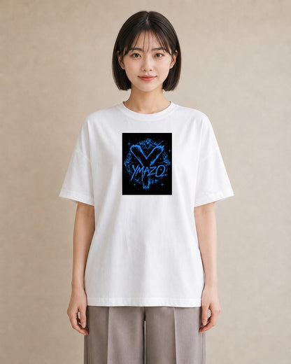【受注生産】YMAZO Tシャツ レディース 半袖 ゆったり 花柄 フローラル ボタニカル 花 ブーケ 白T 綿100% ホワイト M L 水彩 フェミニン 韓国っぽい デイリー お出かけ 初夏 春夏 ギフト｜イニシャルY（大きめプリント 