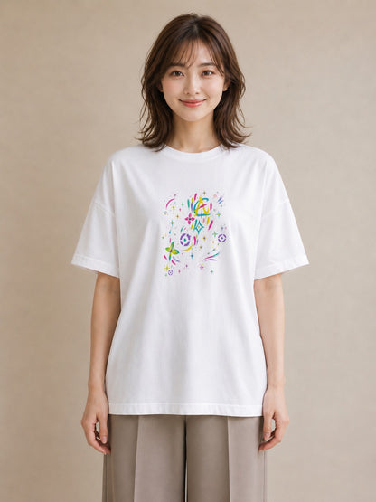 【受注生産】YMAZO Tシャツ レディース 半袖 ビッグシルエット 花 花柄 フラワー フローラル ボタニカル 白T 綿100% ホワイト M L 手描き フェミニン 大人可愛い デート お出かけ 父の日 2026｜花便り（スタンダードプ
