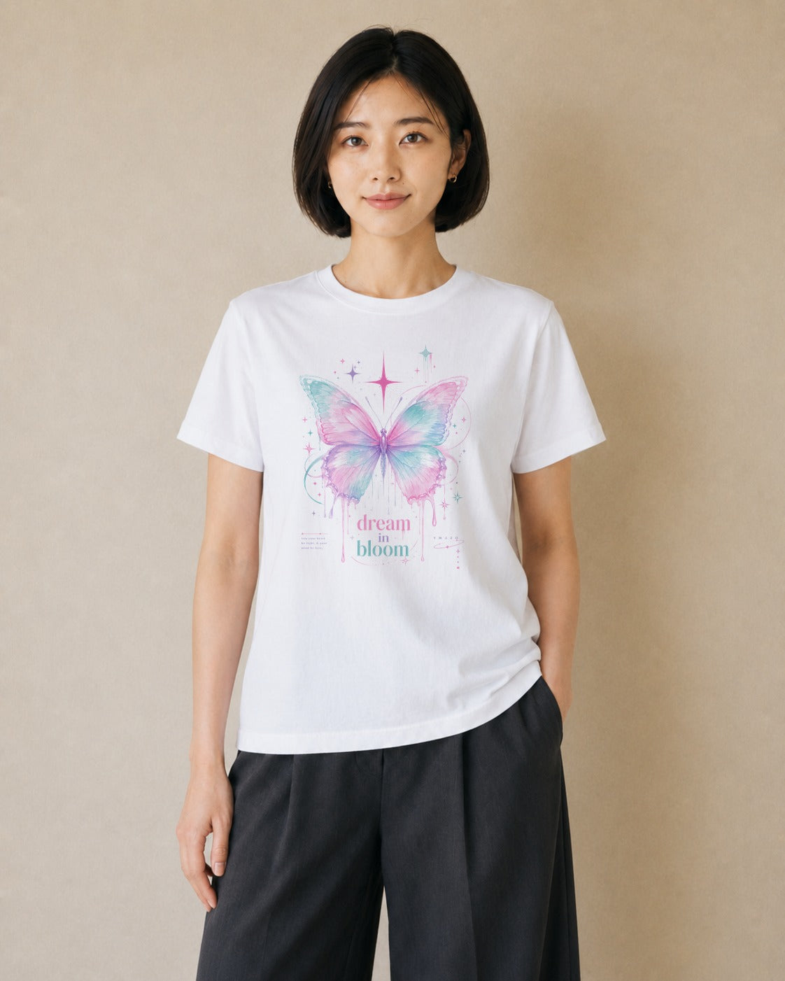 蝶夢花｜水彩 半袖Tシャツ レディース（大きめプリント 20×25cm）
