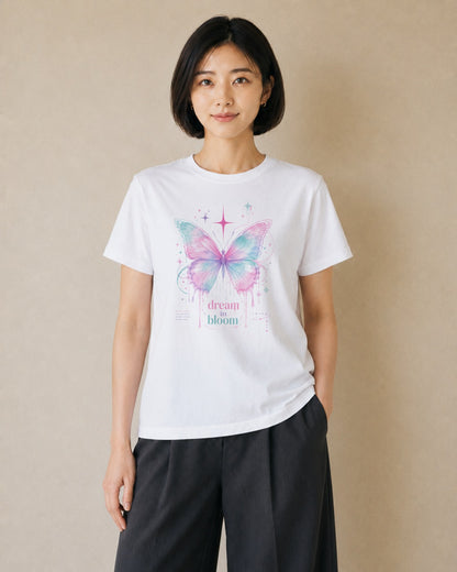 蝶夢花｜水彩 半袖Tシャツ レディース（大きめプリント 20×25cm）