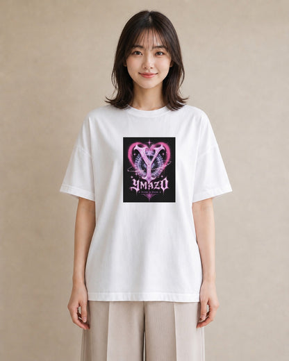【受注生産】YMAZO Tシャツ レディース 半袖 ビッグT 花柄 フローラル ボタニカル 花 ブーケ 白T 綿100% ホワイト M L フェミニン ナチュラル くすみカラー お出かけ リンクコーデ プレゼント ギ｜イニシャルY（スタンダ