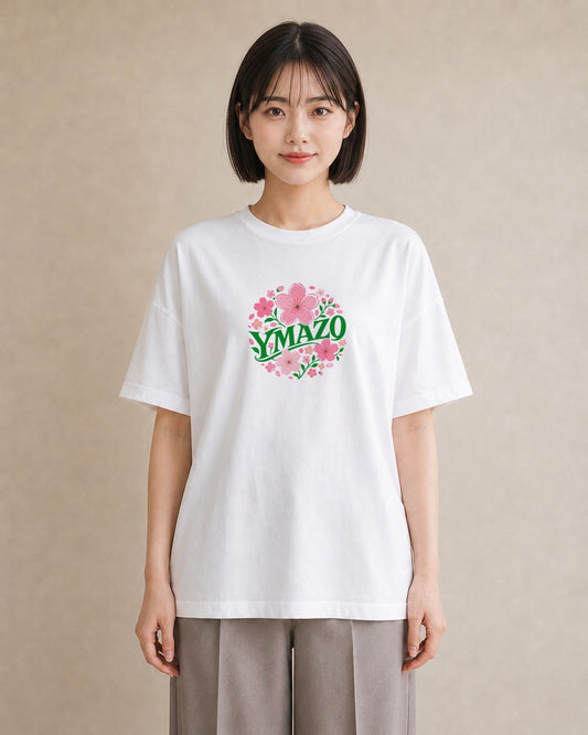 【受注生産】YMAZO Tシャツ レディース 半袖 ビッグシルエット 花柄 フローラル ボタニカル 花 ブーケ 白T 綿100% ホワイト M L 手描き 大人可愛い フェミニン 通勤 デート 2026新作 プレゼン｜花便り（スタンダードプ