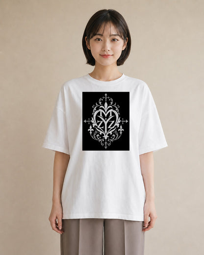【受注生産】YMAZO Tシャツ レディース 半袖 ビッグT 花柄 フローラル ボタニカル 花 ブーケ 白T 綿100% ホワイト M L フェミニン ナチュラル ニュアンス 推し活 お出かけ 父の日 プレゼント ギ｜Y字ロゴ（大きめプリン