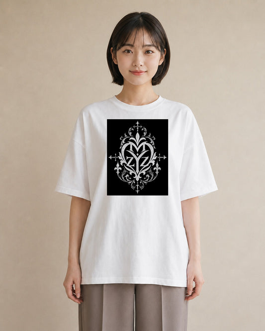 【受注生産】YMAZO Tシャツ レディース 半袖 ビッグT 花柄 フローラル ボタニカル 花 ブーケ 白T 綿100% ホワイト M L フェミニン ナチュラル ニュアンス 推し活 お出かけ 父の日 プレゼント ギ｜Y字ロゴ（大きめプリン
