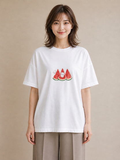 【受注生産】YMAZO Tシャツ レディース 半袖 オーバーサイズ 猫 ねこ ネコ キャット 猫柄 白T 綿100% ホワイト M L 韓国っぽい 水彩 ナチュラル お出かけ 推し活 2026新作 春夏 父の日｜どうぶつ日和（大きめプリント