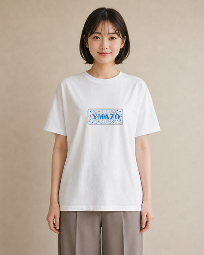【受注生産】YMAZO Tシャツ レディース 半袖 ビッグシルエット 花柄 フローラル ボタニカル 花 ブーケ 白T 綿100% ホワイト M L 水彩 韓国っぽい フェミニン 通勤 カジュアル 父の日 春夏 初夏｜花あそび（大きめプリント