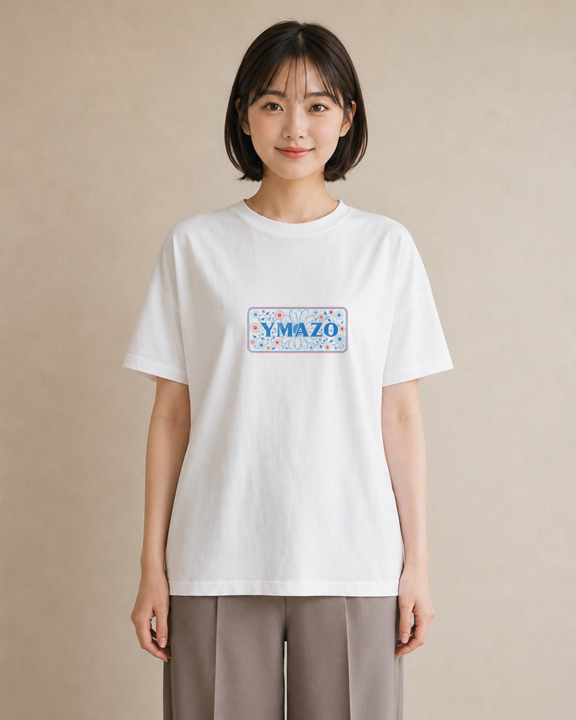 【受注生産】YMAZO Tシャツ レディース 半袖 ビッグシルエット 花柄 フローラル ボタニカル 花 ブーケ 白T 綿100% ホワイト M L 水彩 韓国っぽい フェミニン 通勤 カジュアル 父の日 春夏 初夏｜花あそび（スタンダードプ