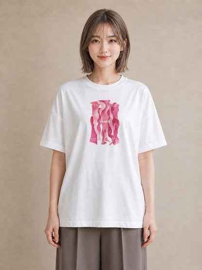 【受注生産】YMAZO Tシャツ レディース 半袖 オーバーサイズ イラスト アート デザイン 白T 綿100% ホワイト M L ナチュラル ニュアンス 韓国っぽい デート 推し活 2026新作 プレゼント 初夏｜YMAZO art（スタ