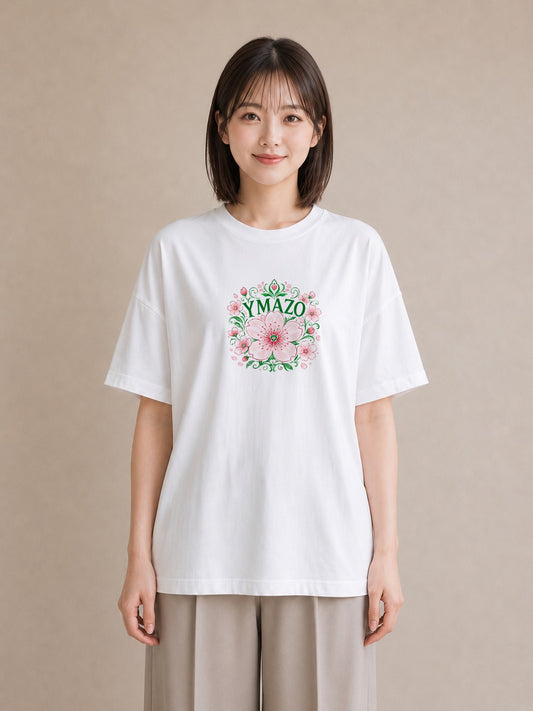 【受注生産】YMAZO Tシャツ レディース 半袖 オーバーサイズ 花柄 フローラル ボタニカル 花 ブーケ 白T 綿100% ホワイト M L 水彩 韓国っぽい ナチュラル 通勤 デート 春夏 父の日 2026新作｜花便り（スタンダードプ