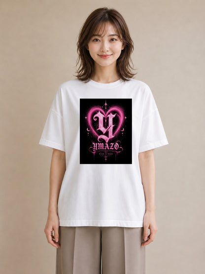 【受注生産】YMAZO Tシャツ レディース 半袖 ビッグシルエット 花柄 フローラル ボタニカル 花 ブーケ 白T 綿100% ホワイト M L ニュアンス 大人可愛い ナチュラル 通勤 お出かけ 父の日 春夏 プ｜Y字ロゴ（大きめプリン
