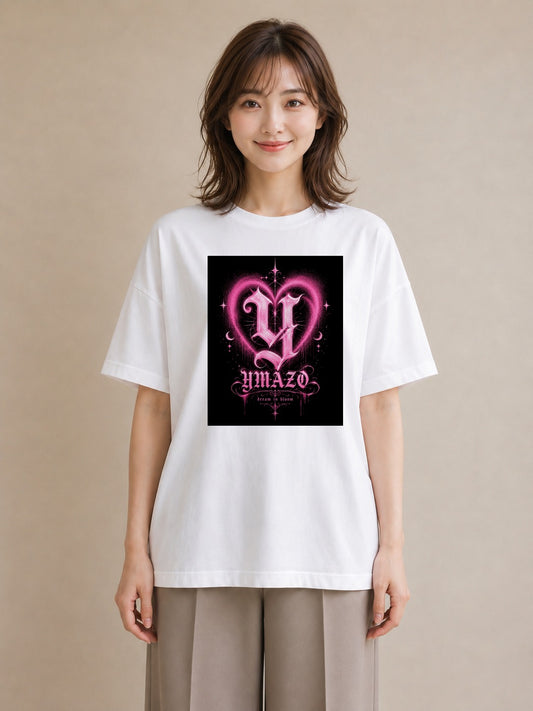 【受注生産】YMAZO Tシャツ レディース 半袖 ビッグシルエット 花柄 フローラル ボタニカル 花 ブーケ 白T 綿100% ホワイト M L ニュアンス 大人可愛い ナチュラル 通勤 お出かけ 父の日 春夏 プ｜Y字ロゴ（大きめプリン