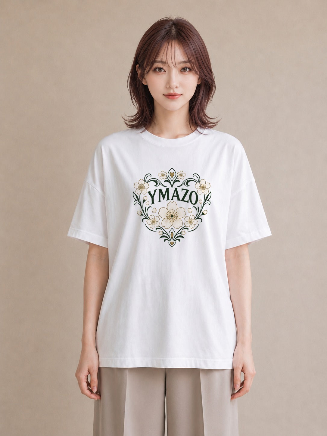 【受注生産】YMAZO Tシャツ レディース 半袖 ビッグT 花柄 フローラル ボタニカル 花 ブーケ 白T 綿100% ホワイト M L くすみカラー ニュアンス 韓国っぽい デイリー 推し活 2026新作 父の日｜花あそび（大きめプリン