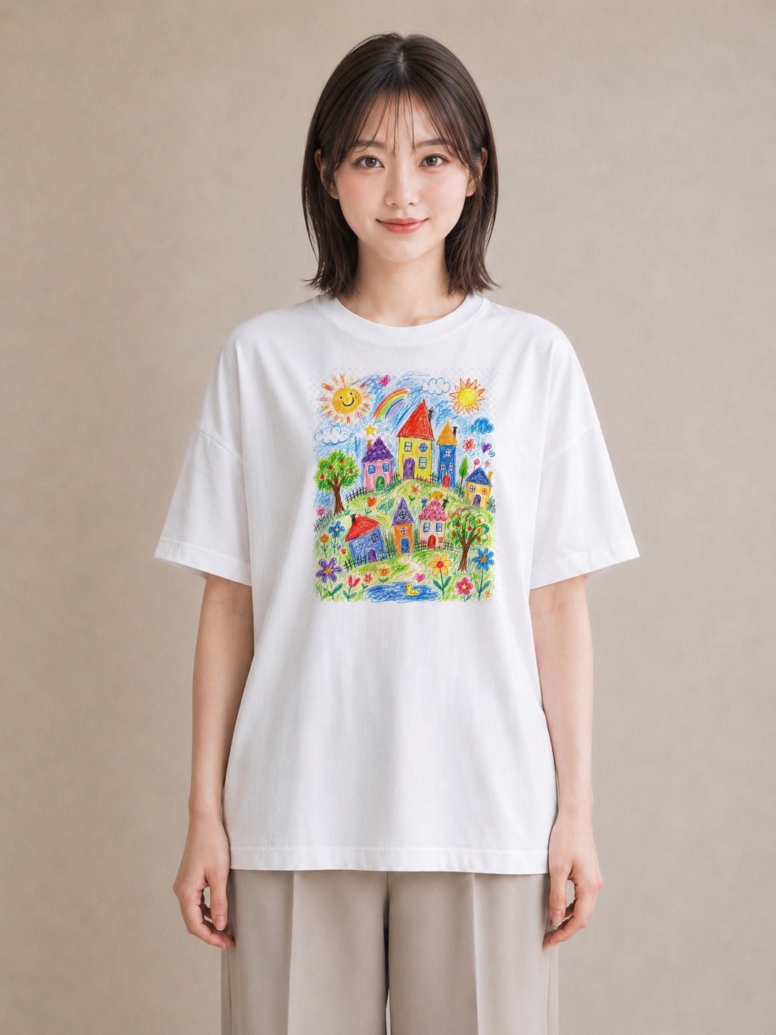 【受注生産】YMAZO Tシャツ レディース 半袖 ビッグシルエット 花 花柄 フラワー フローラル ボタニカル 白T 綿100% ホワイト M L 水彩 ナチュラル 手描き 推し活 お出かけ 2026新作 春夏 初｜花あそび（大きめプリン