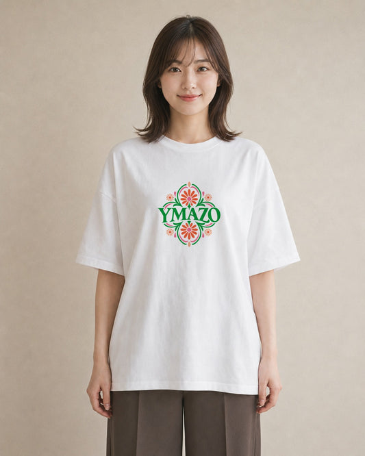 【受注生産】YMAZO Tシャツ レディース 半袖 ゆったり 花柄 フローラル ボタニカル 花 ブーケ 白T 綿100% ホワイト M L 手描き 韓国っぽい 大人可愛い デイリー お出かけ 2026新作 春夏 ギフ｜花便り（スタンダードプ