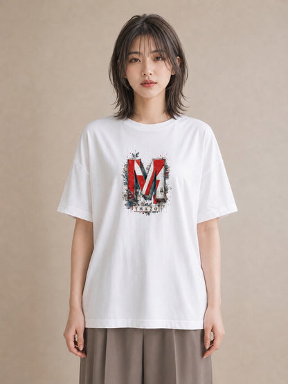 【受注生産】YMAZO Tシャツ レディース 半袖 ビッグシルエット 花柄 フローラル ボタニカル 花 ブーケ 白T 綿100% ホワイト M L ナチュラル 大人可愛い 韓国っぽい デイリー 推し活 ギフト 春夏｜イニシャルY（スタンダー