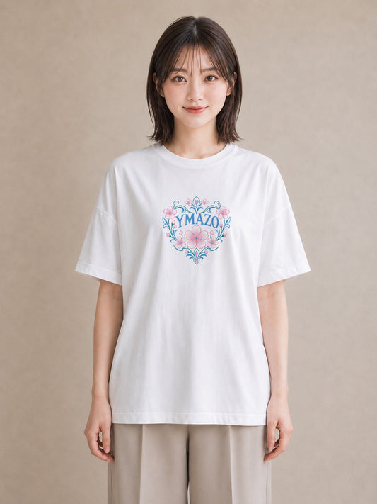 【受注生産】YMAZO Tシャツ レディース 半袖 ビッグT 花柄 フローラル ボタニカル 花 ブーケ 白T 綿100% ホワイト M L 水彩 手描き ナチュラル リンクコーデ 推し活 プレゼント 初夏 ギフト｜花便り（スタンダードプリン