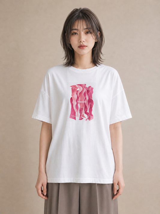 【受注生産】YMAZO Tシャツ レディース 半袖 オーバーサイズ 花柄 フローラル ボタニカル 植物 白T 綿100% ホワイト M L 手描き くすみカラー ニュアンス デイリー デート 2026新作 プレゼント｜花便り（大きめプリント