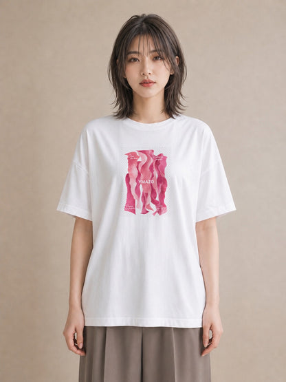 【受注生産】YMAZO Tシャツ レディース 半袖 オーバーサイズ 花柄 フローラル ボタニカル 植物 白T 綿100% ホワイト M L 手描き くすみカラー ニュアンス デイリー デート 2026新作 プレゼント｜花便り（スタンダードプ