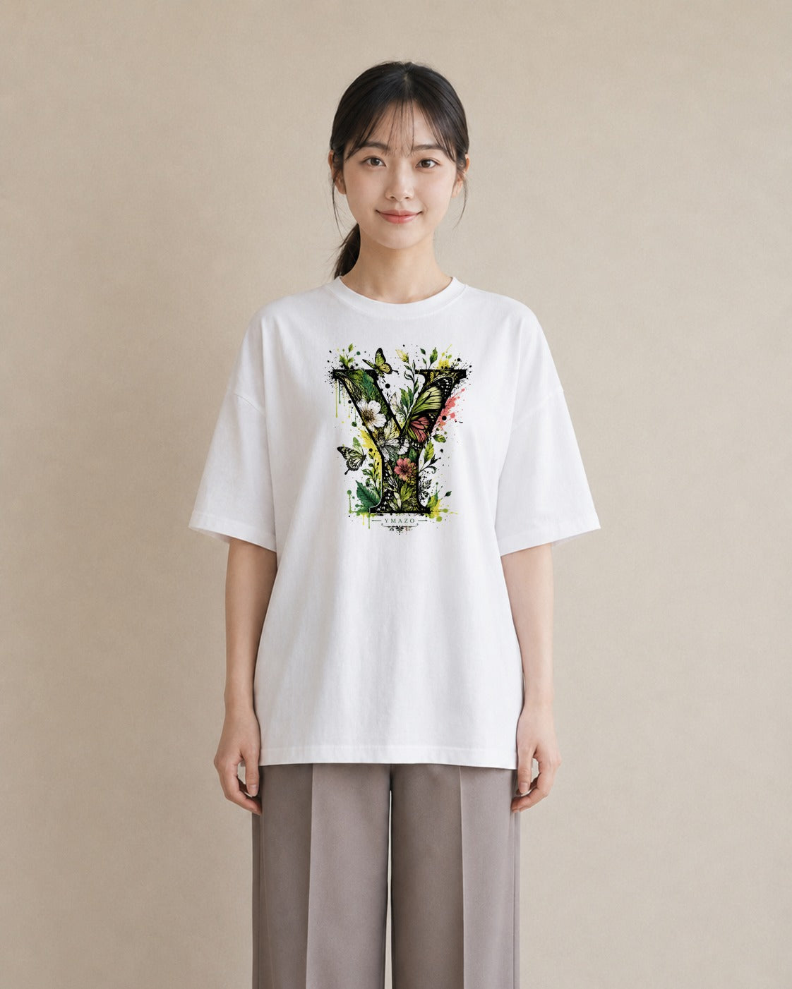 花の記す｜水彩 半袖Tシャツ レディース（大きめプリント 20×25cm）