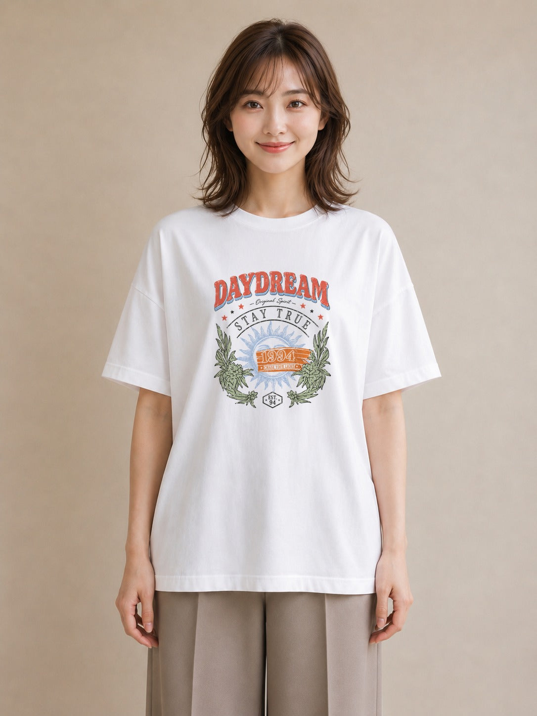 【受注生産】YMAZO Tシャツ レディース 半袖 ビッグシルエット 花柄 フローラル ボタニカル 花 ブーケ 白T 綿100% ホワイト M L ニュアンス 大人可愛い 手描き カジュアル デイリー 父の日 初夏｜花便り（大きめプリント 
