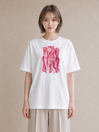 【受注生産】YMAZO Tシャツ レディース 半袖 オーバーサイズ 花柄 フローラル ボタニカル 植物 白T 綿100% ホワイト M L 手描き くすみカラー ニュアンス デイリー デート 2026新作 プレゼント｜花便り（大きめプリント