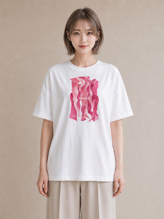 【受注生産】YMAZO Tシャツ レディース 半袖 オーバーサイズ 花柄 フローラル ボタニカル 植物 白T 綿100% ホワイト M L 手描き くすみカラー ニュアンス デイリー デート 2026新作 プレゼント｜花便り（大きめプリント