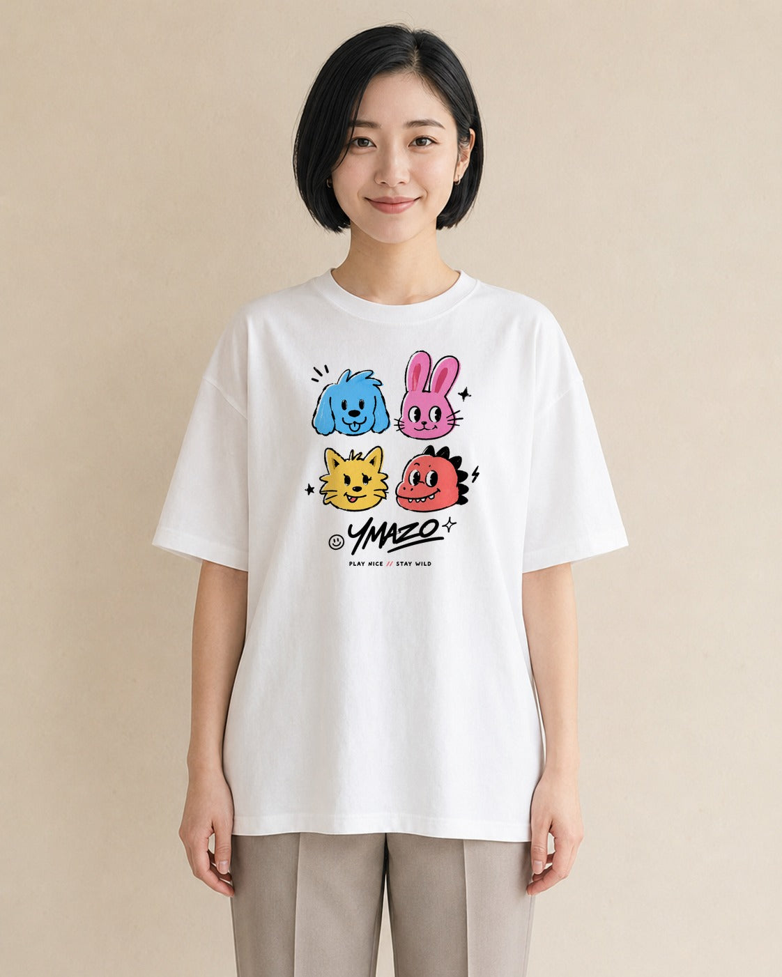 なかよし日和｜水彩 半袖Tシャツ レディース