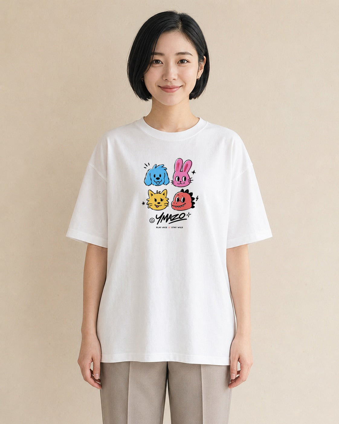 なかよし日和｜水彩 半袖Tシャツ レディース（スタンダードプリント 15×20cm）