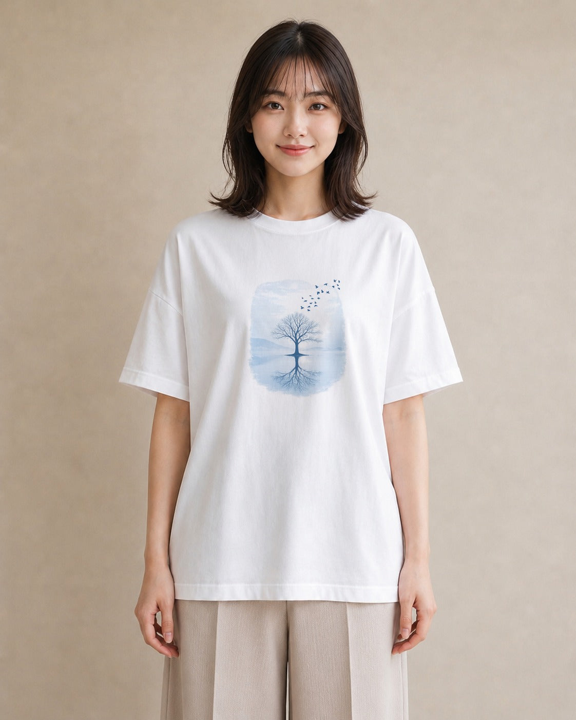 【受注生産】YMAZO Tシャツ レディース 半袖 ビッグシルエット 鳥 小鳥 ことり バード とり 白T 綿100% ホワイト M L くすみカラー フェミニン 韓国っぽい 推し活 通勤 2026新作 プレゼント｜YMAZO art（スタ
