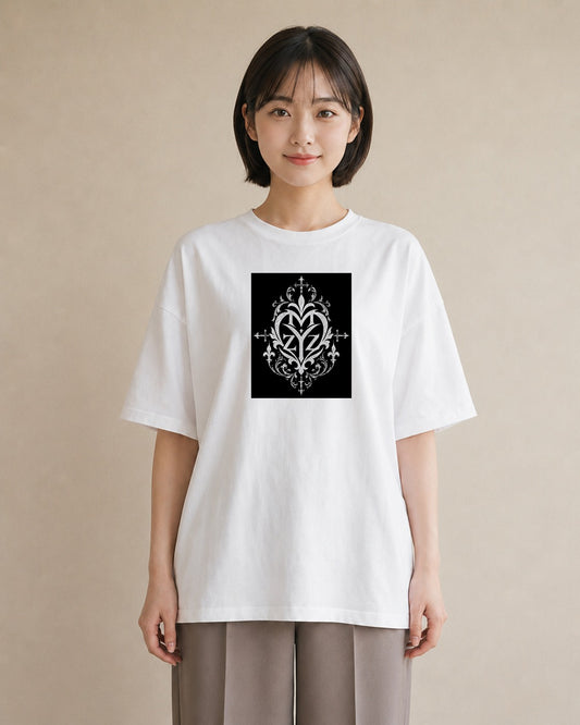 【受注生産】YMAZO Tシャツ レディース 半袖 ビッグT 花柄 フローラル ボタニカル 花 ブーケ 白T 綿100% ホワイト M L フェミニン ナチュラル ニュアンス 推し活 お出かけ 父の日 プレゼント ギ｜Y字ロゴ（スタンダード