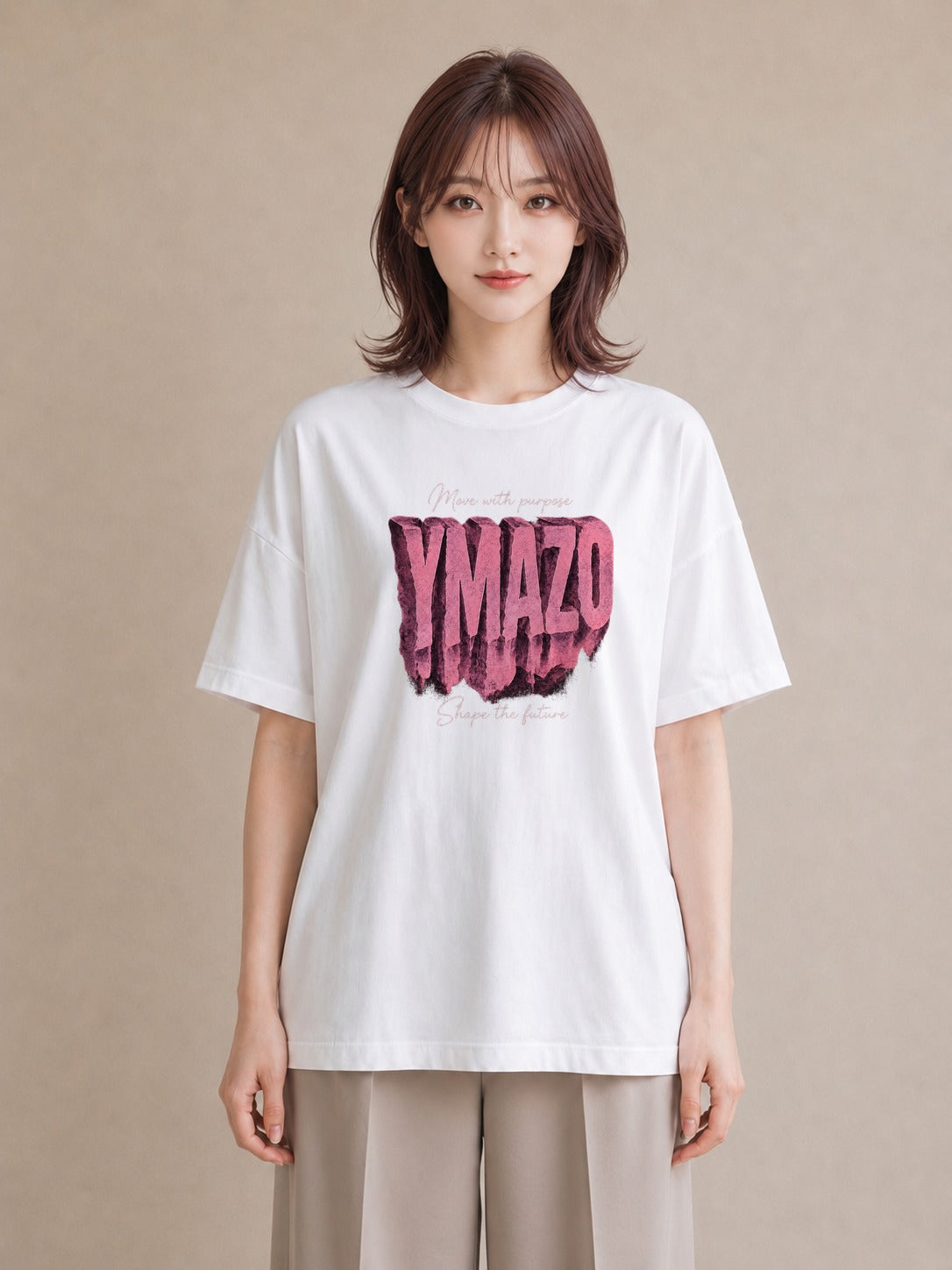 【受注生産】YMAZO Tシャツ レディース 半袖 ビッグT いちご イチゴ 苺 ストロベリー フルーツ 白T 綿100% ホワイト M L 手描き フェミニン くすみカラー お出かけ 通勤 父の日 2026新作 ギ｜Y字ロゴ（大きめプリン
