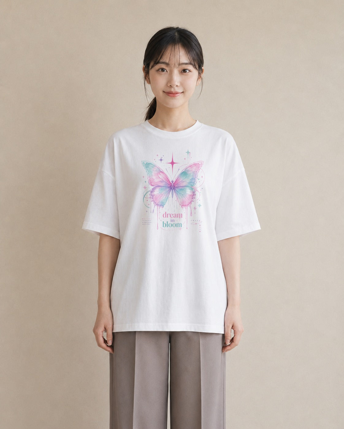 蝶夢花｜水彩 半袖Tシャツ レディース（大きめプリント 20×25cm）