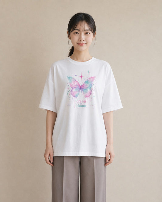 蝶夢花｜水彩 半袖Tシャツ レディース（大きめプリント 20×25cm）