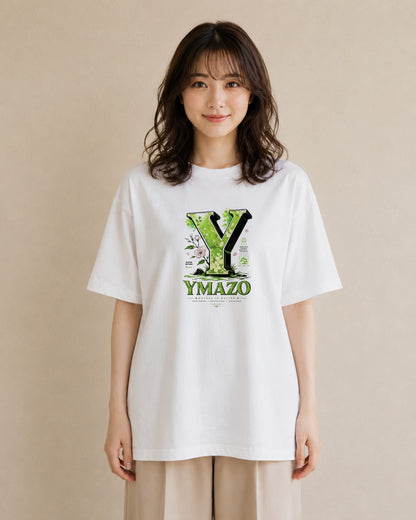 【受注生産】YMAZO Tシャツ レディース 半袖 オーバーサイズ 花柄 フローラル ボタニカル 花 ブーケ 白T 綿100% ホワイト M L ナチュラル フェミニン くすみカラー リンクコーデ お出かけ 初夏 プ｜Y字ロゴ（スタンダード