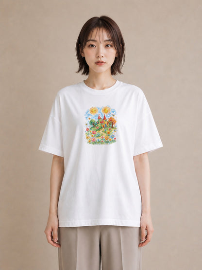 【受注生産】YMAZO Tシャツ レディース 半袖 オーバーサイズ 花 花柄 フラワー フローラル ボタニカル 白T 綿100% ホワイト M L フェミニン 大人可愛い 手描き 推し活 通勤 2026新作 プレゼン｜花便り（スタンダードプ