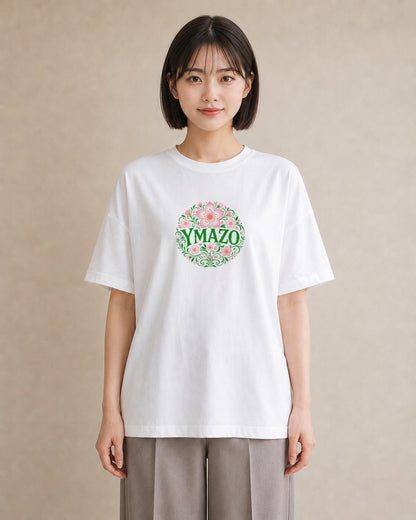 【受注生産】YMAZO Tシャツ レディース 半袖 ビッグシルエット 花柄 フローラル ボタニカル 花 ブーケ 白T 綿100% ホワイト M L くすみカラー 大人可愛い ナチュラル デイリー カジュアル 2026｜花便り（大きめプリント