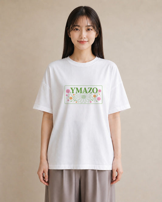 【受注生産】YMAZO Tシャツ レディース 半袖 ゆったり 花柄 フローラル ボタニカル 花 ブーケ 白T 綿100% ホワイト M L ナチュラル 手描き くすみカラー 推し活 デート 2026新作 父の日 ギフ｜花便り（大きめプリント