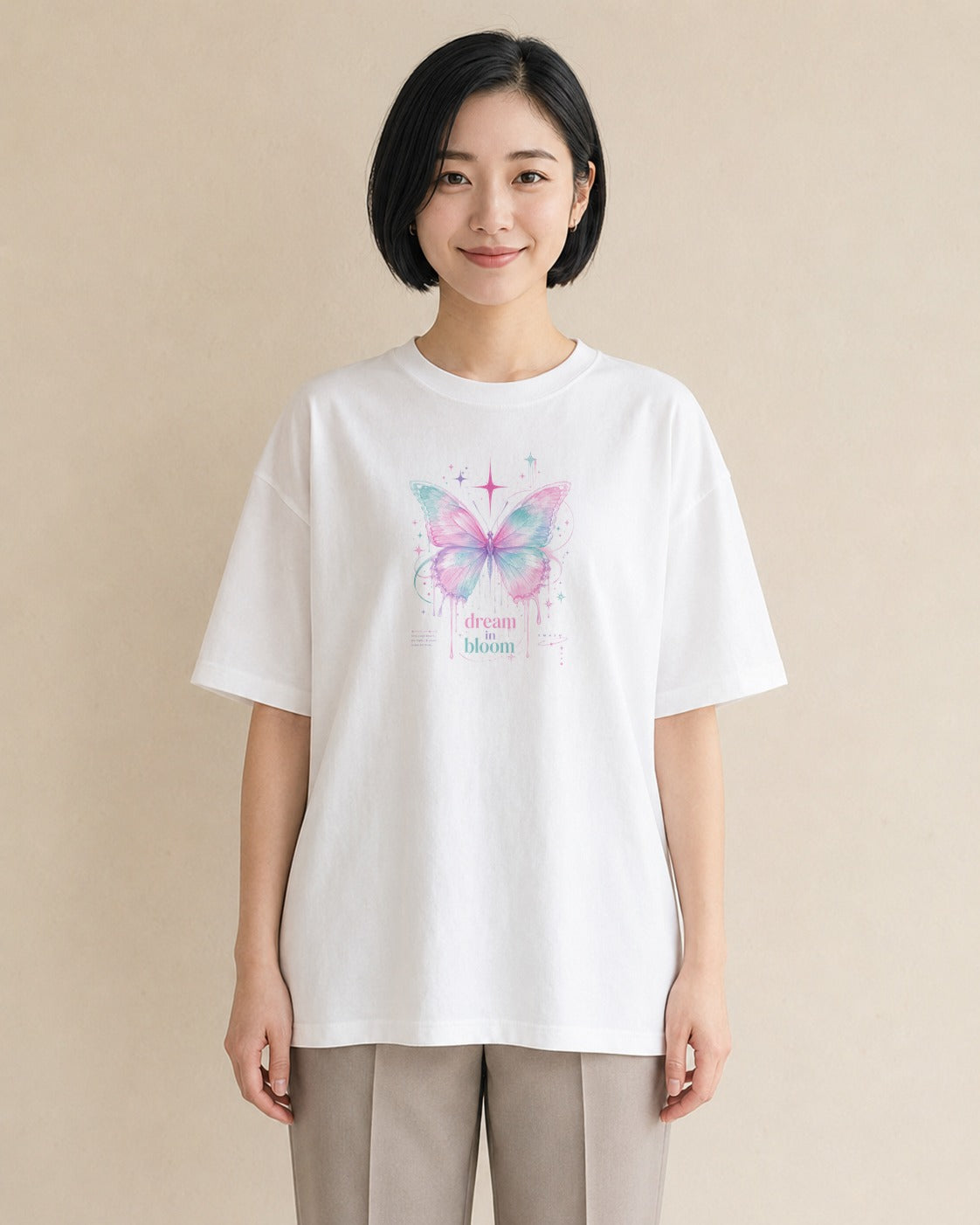 花蝶の舞｜水彩 半袖Tシャツ レディース（スタンダードプリント 15×20cm）