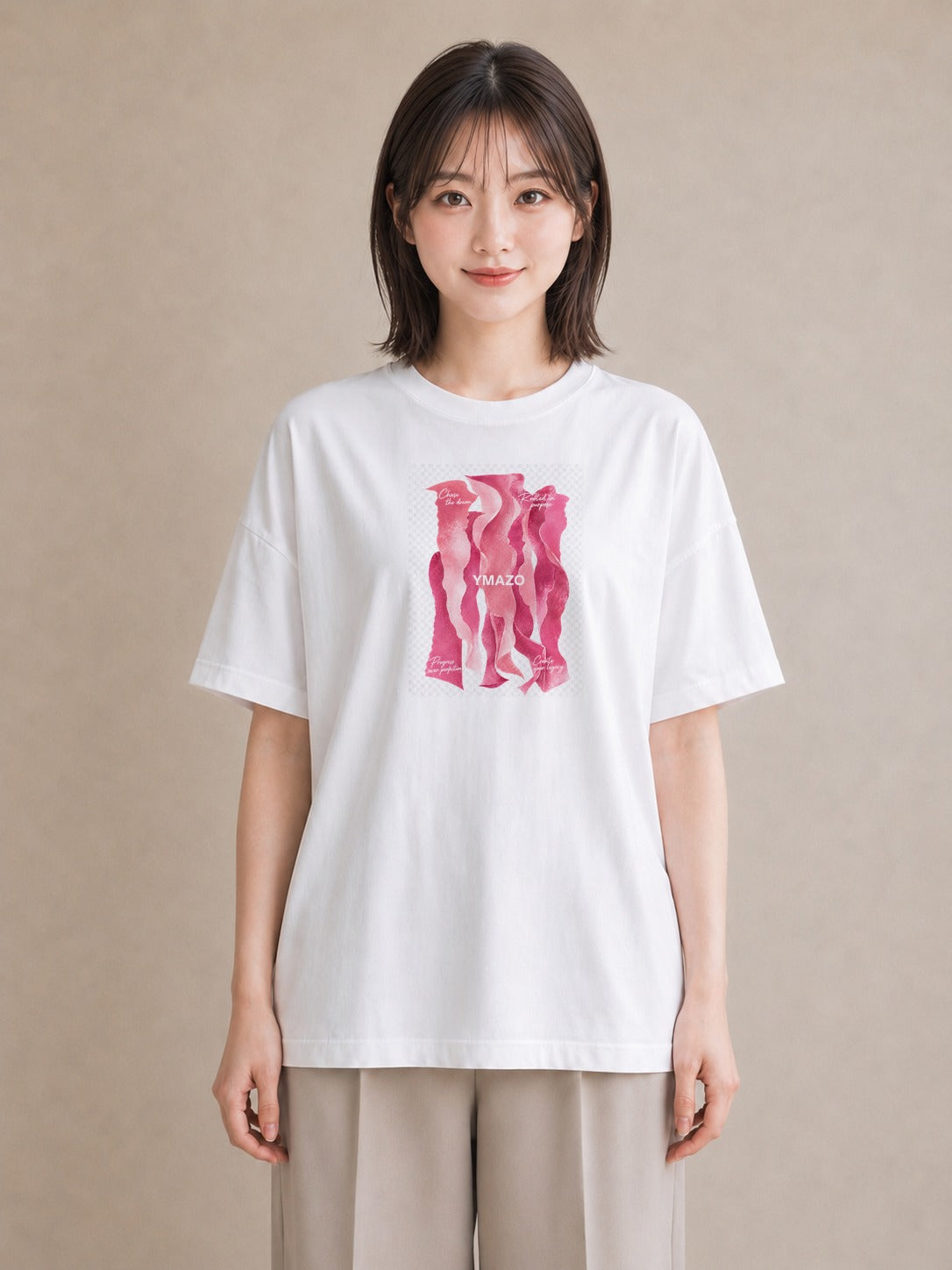 【受注生産】YMAZO Tシャツ レディース 半袖 オーバーサイズ 花柄 フローラル ボタニカル 植物 白T 綿100% ホワイト M L 手描き くすみカラー ニュアンス デイリー デート 2026新作 プレゼント｜花便り（大きめプリント
