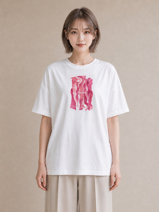 【受注生産】YMAZO Tシャツ レディース 半袖 オーバーサイズ 花柄 フローラル ボタニカル 植物 白T 綿100% ホワイト M L 手描き くすみカラー ニュアンス デイリー デート 2026新作 プレゼント｜花便り（スタンダードプ