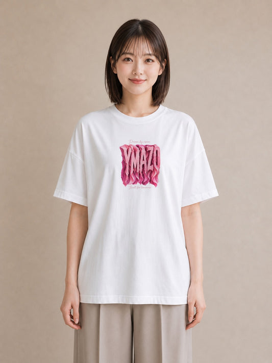 【受注生産】YMAZO Tシャツ レディース 半袖 オーバーサイズ ロゴ レター アルファベット 文字 イニシャル 白T 綿100% ホワイト M L 手描き くすみカラー 大人可愛い 通勤 推し活 2026新作 ギ｜Y字ロゴ（スタンダード