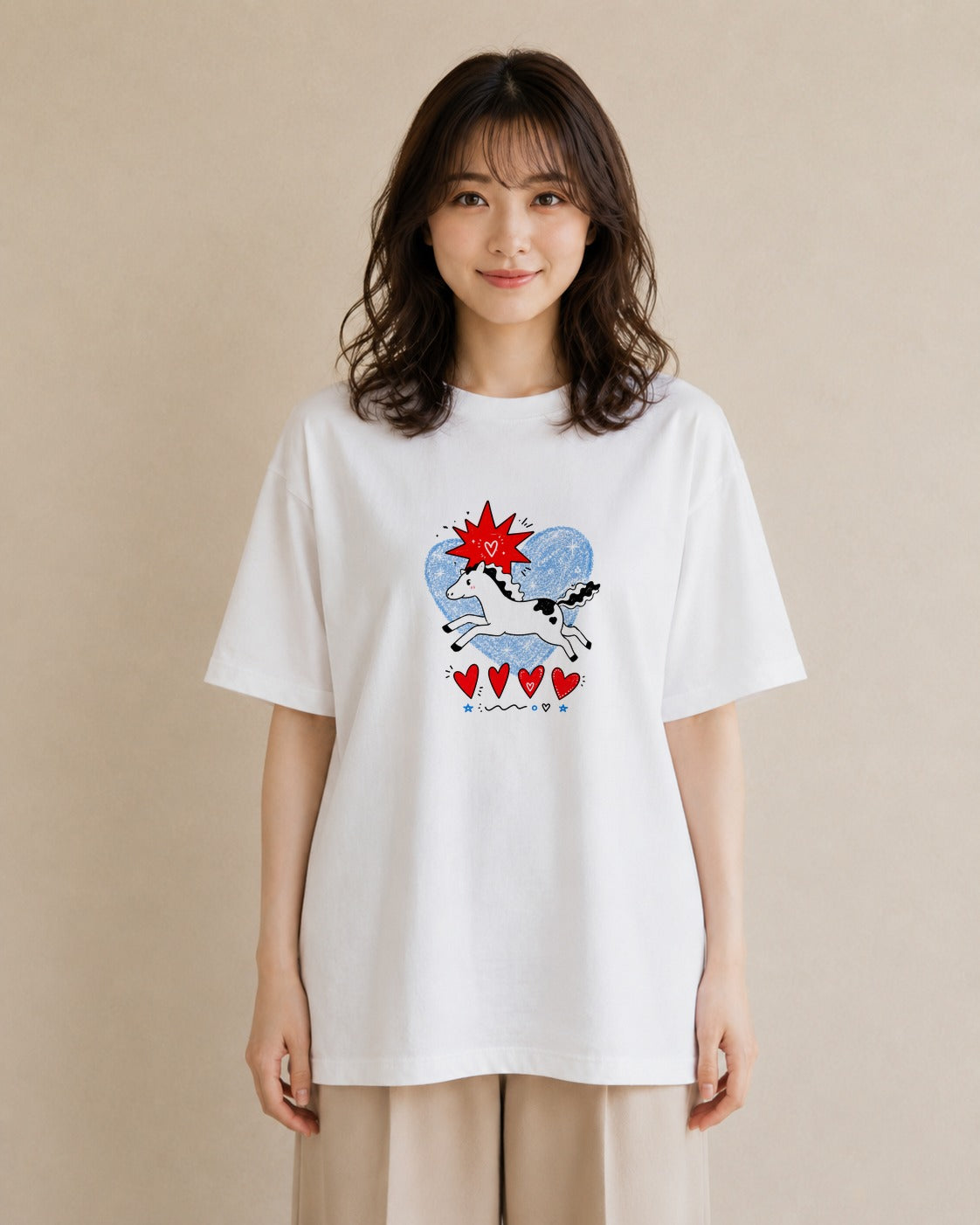 【受注生産】YMAZO Tシャツ レディース 半袖 ビッグシルエット ハート heart ハート柄 白T 綿100% ホワイト M L フェミニン ニュアンス 手描き カジュアル お出かけ 父の日 プレゼント 202｜どうぶつ日和（スタンダ