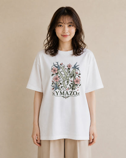 【受注生産】YMAZO Tシャツ レディース 半袖 ビッグシルエット 鳥 小鳥 ことり バード とり 白T 綿100% ホワイト M L 水彩 フェミニン 韓国っぽい 推し活 お出かけ 2026新作 春夏 父の日｜YMAZO art（大きめ