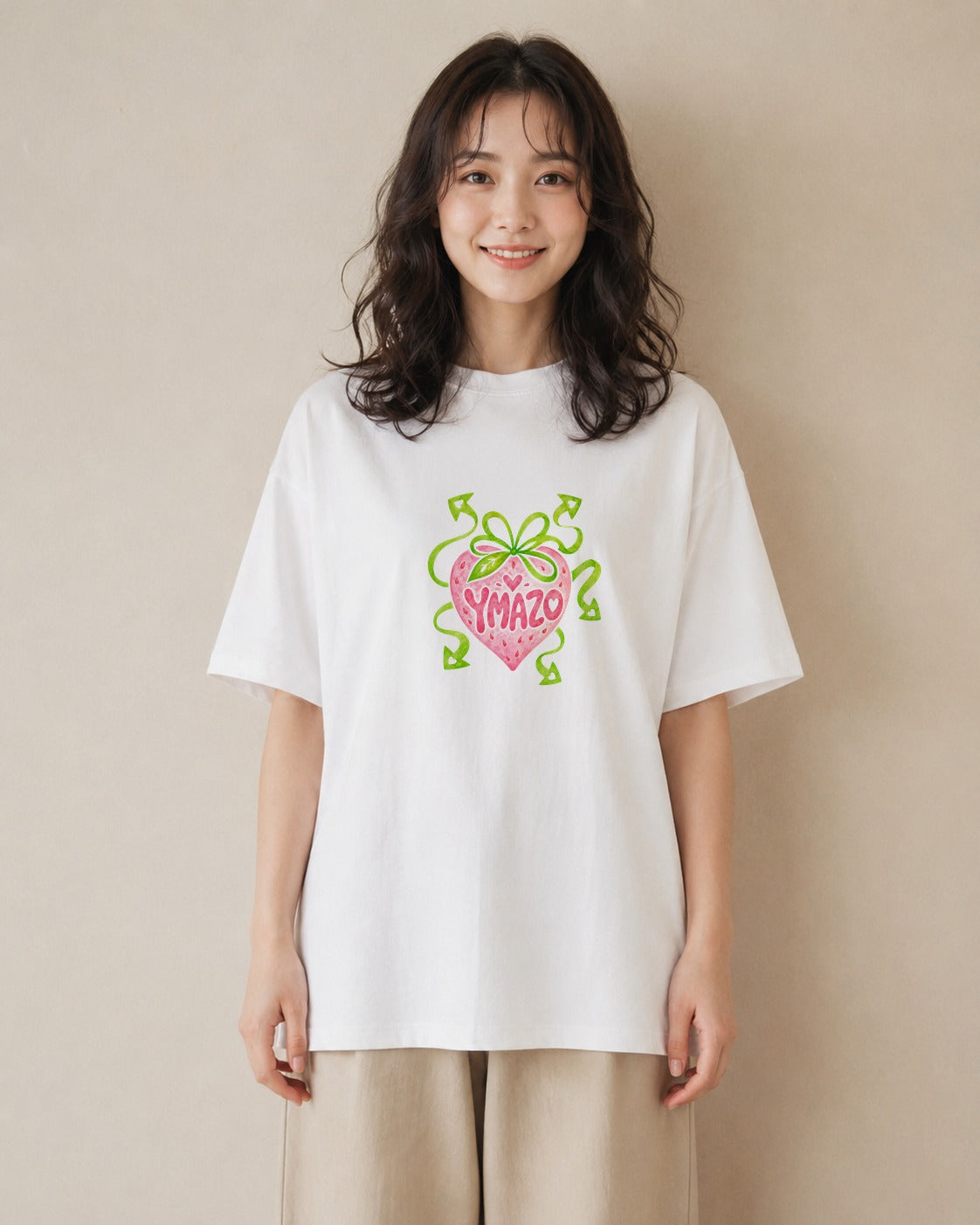 【受注生産】YMAZO Tシャツ レディース 半袖 ビッグT いちご イチゴ 苺 ストロベリー フルーツ 白T 綿100% ホワイト M L くすみカラー 水彩 ナチュラル デート 通勤 父の日 2026新作 プレゼ｜ベリー（スタンダードプ