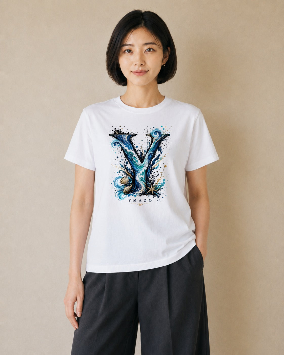 海のささやき｜水彩 半袖Tシャツ レディース（大きめプリント 20×25cm）