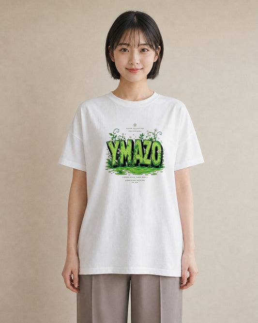 【受注生産】YMAZO Tシャツ レディース 半袖 ビッグT 花柄 フローラル ボタニカル 花 ブーケ 白T 綿100% ホワイト M L フェミニン ナチュラル 手描き デイリー 推し活 2026新作 ギフト プレ｜花便り（大きめプリント