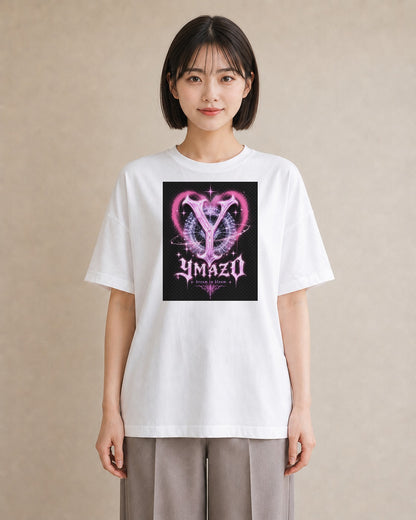 【受注生産】YMAZO Tシャツ レディース 半袖 ビッグT 花柄 フローラル ボタニカル 花 ブーケ 白T 綿100% ホワイト M L フェミニン ナチュラル くすみカラー お出かけ リンクコーデ プレゼント ギ｜イニシャルY（大きめプ