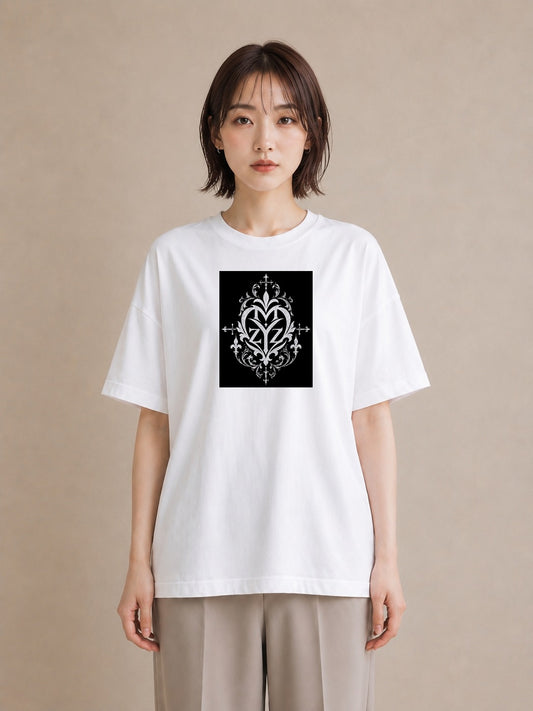 【受注生産】YMAZO Tシャツ レディース 半袖 ビッグT 花柄 フローラル ボタニカル 花 ブーケ 白T 綿100% ホワイト M L フェミニン ナチュラル ニュアンス 推し活 お出かけ 父の日 プレゼント ギ｜Y字ロゴ（大きめプリン