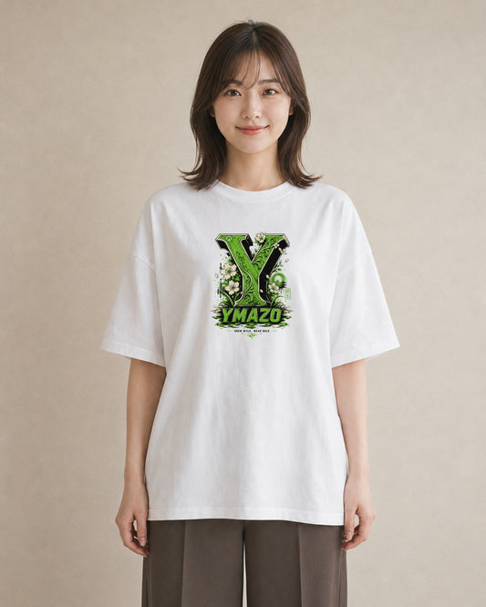 【受注生産】YMAZO Tシャツ レディース 半袖 オーバーサイズ いちご イチゴ 苺 ストロベリー フルーツ 白T 綿100% ホワイト M L 韓国っぽい フェミニン くすみカラー カジュアル デイリー ギフト｜Y字ロゴ（スタンダードプ