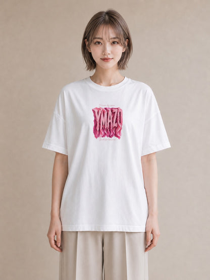 【受注生産】YMAZO Tシャツ レディース 半袖 オーバーサイズ ロゴ レター アルファベット 文字 イニシャル 白T 綿100% ホワイト M L 手描き くすみカラー 大人可愛い 通勤 推し活 2026新作 ギ｜Y字ロゴ（大きめプリン